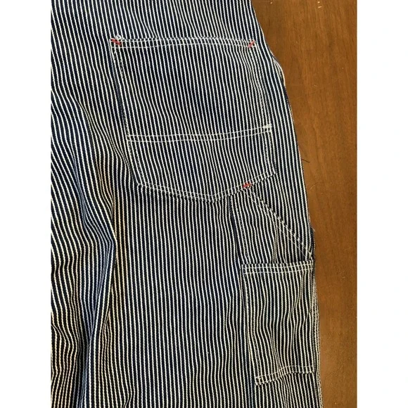 Round House Bib Overalls 38 X 32 Striped 100% Cotton Adjustable Straps - Picture 6 of 8